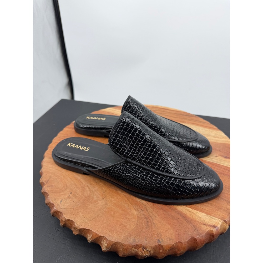 KAANAS Sardinia Croc Embossed Leather Mules 9 Black Pointed Toe Flats